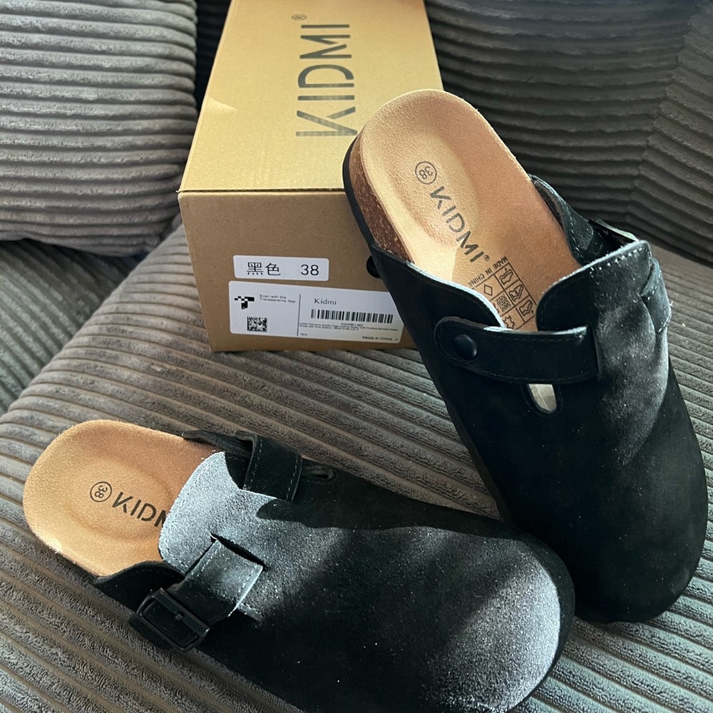KIDMI Black Suede Mules with Buckle